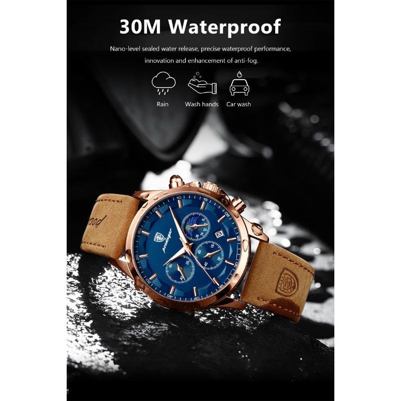 POEDAGAR Luxury Man Wristwatch Sports Leather Quartz Watch Waterproof Luminous Calendar Chronograph Watches Male Clock