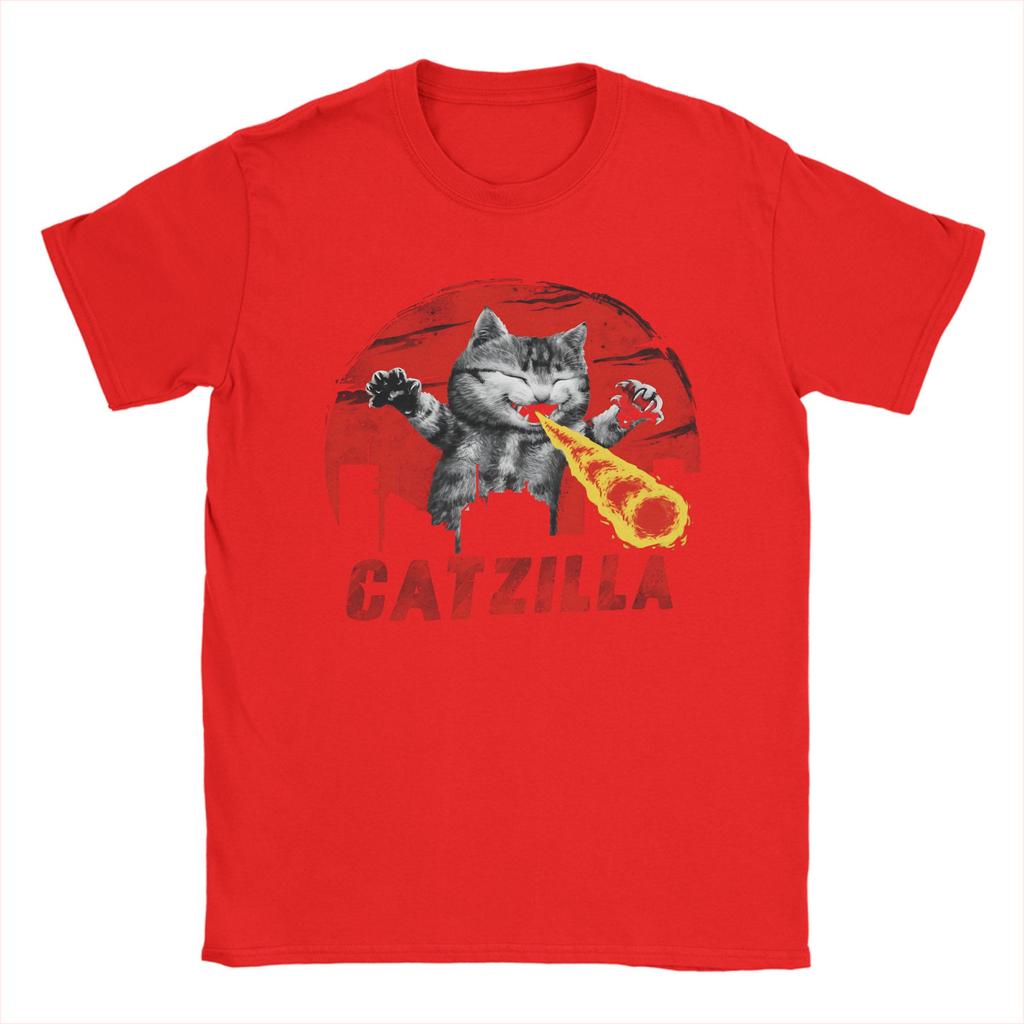 Unisex Womens Catzilla Cat T Shirts Kitten Cat Lover 100 Cotton Clothes Casual Short Sleeve Crewneck Tees Plus Size TShirts