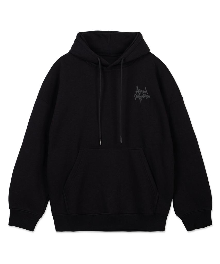 Pen Graffiti Lettering Oversized Wide Shoulder Hoodie_Black