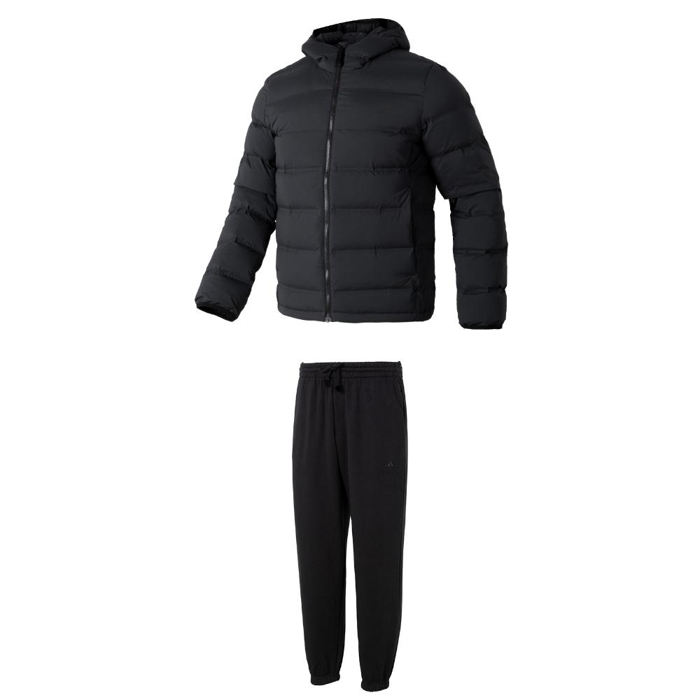 

Adidas Короткая куртка с капюшоном и молнией, однотонная, флисовая, теплые, с манжетами, повседневный спортивный комплект, мужские комплекты, черный цвет IK3174+IB4048 2XL