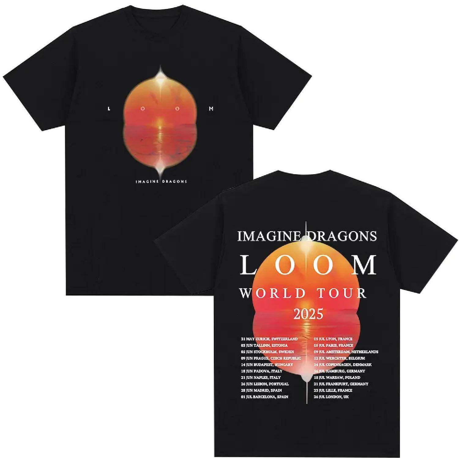 

Imagine Dragons Band Loom World Tour 2025 T Shirt Men Women Clothes Fashion Hip Hop Vintage T-shirt Casual Cotton Loose T-shirts S чёрный