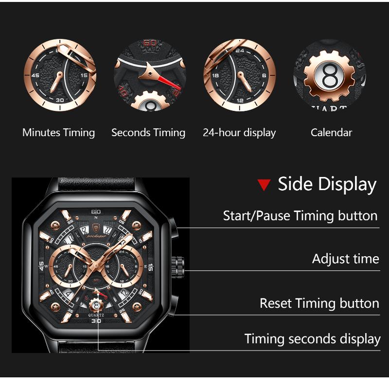 POEDAGAR Luxury Original Men Clock Waterproof Luminous Chronograph Date Man Watch Stainless Steel Quartz Men's Watches