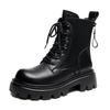 Womens Chunky Sole Chelsea Boots With Zipper Back Lace-Up Front Classic British Style Ankle Winter