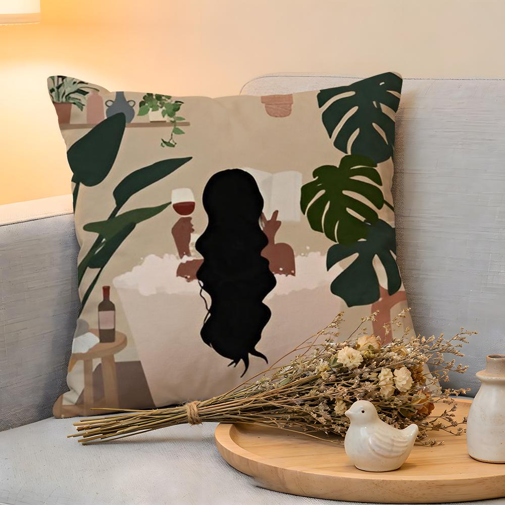 

Cushion Cover Linen SkinFriendly Soft Decorative Case For Sofa Home Decor Black Woman Art Anime Pillow cover 30x30cm