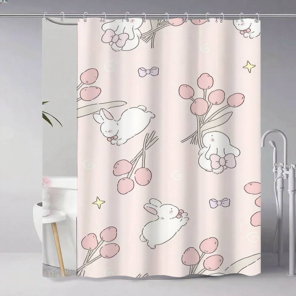 Cute Rabbit With Carrot Shower Curtain, Bathroom Decorative Shower Curtain, Waterproof Shower Curtain With Hooks
