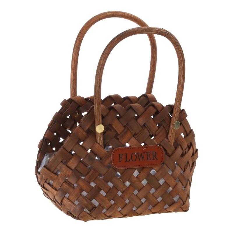 Hand-Woven Wood Flower Basket for Teacher's Day and Mother Day Online Celebrity Posing Props Portable Gift Basket