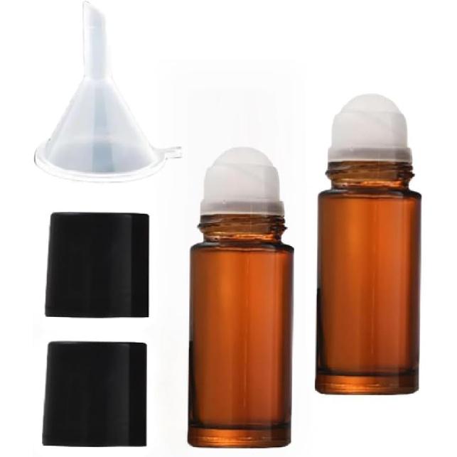 2Pcs Brown 30ml Glass Essential Oil Roller Bottles Refillable Roll on Bottles Empty Deodorant Bottle Containers Rollerball Beauty Personal Care 30ML