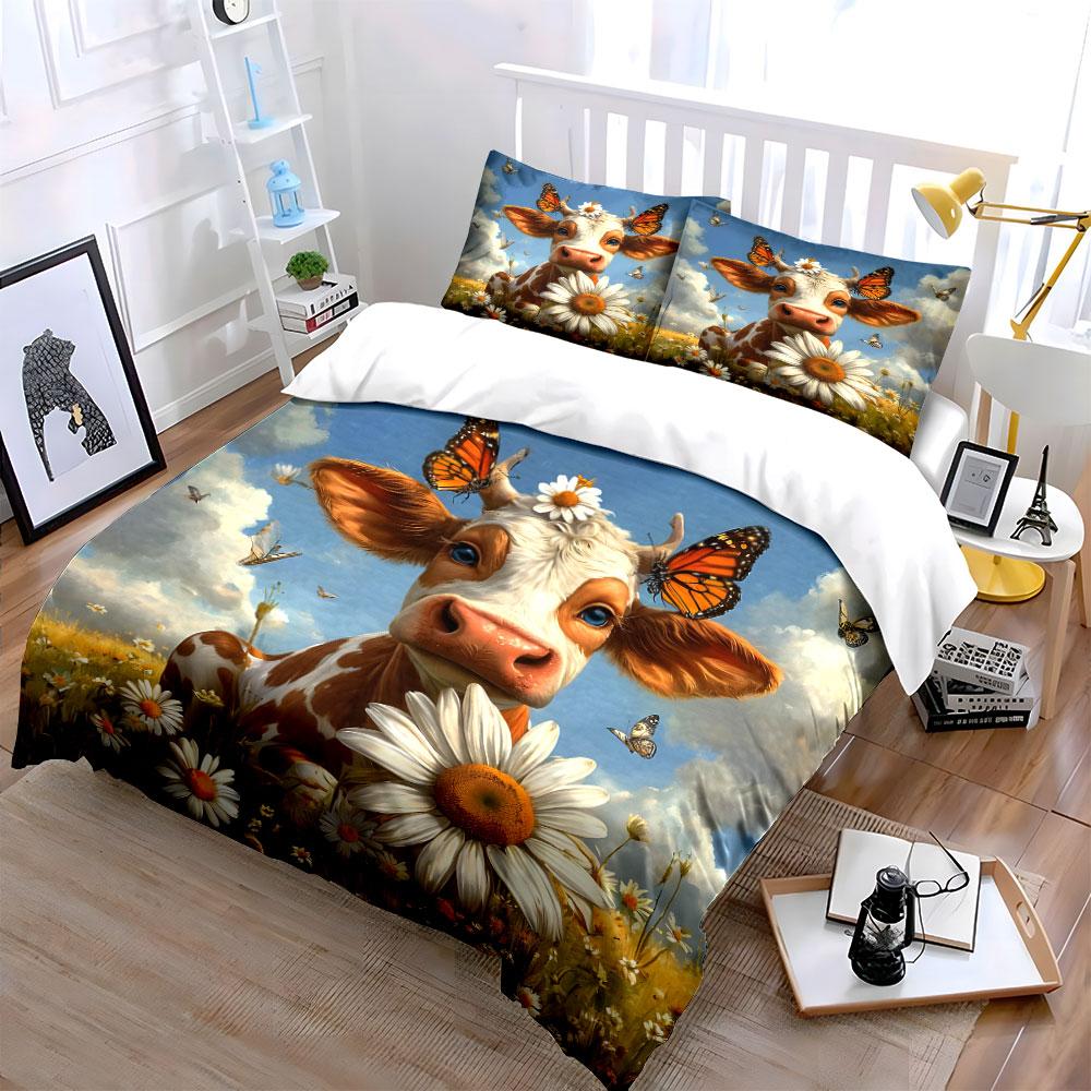 Cow's Whimsical Bloom. Bedding Sets Duvet Covers Pillowcases(1* Duvet Cover 2* Pillowcases Without Duvet Insert)