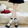 Women'S Spring Summer White Midtube Socks Thin Bow Pile Socks Mary Jane Small Leather Shoes Jk Lace Mesh Stockings Sweet Style