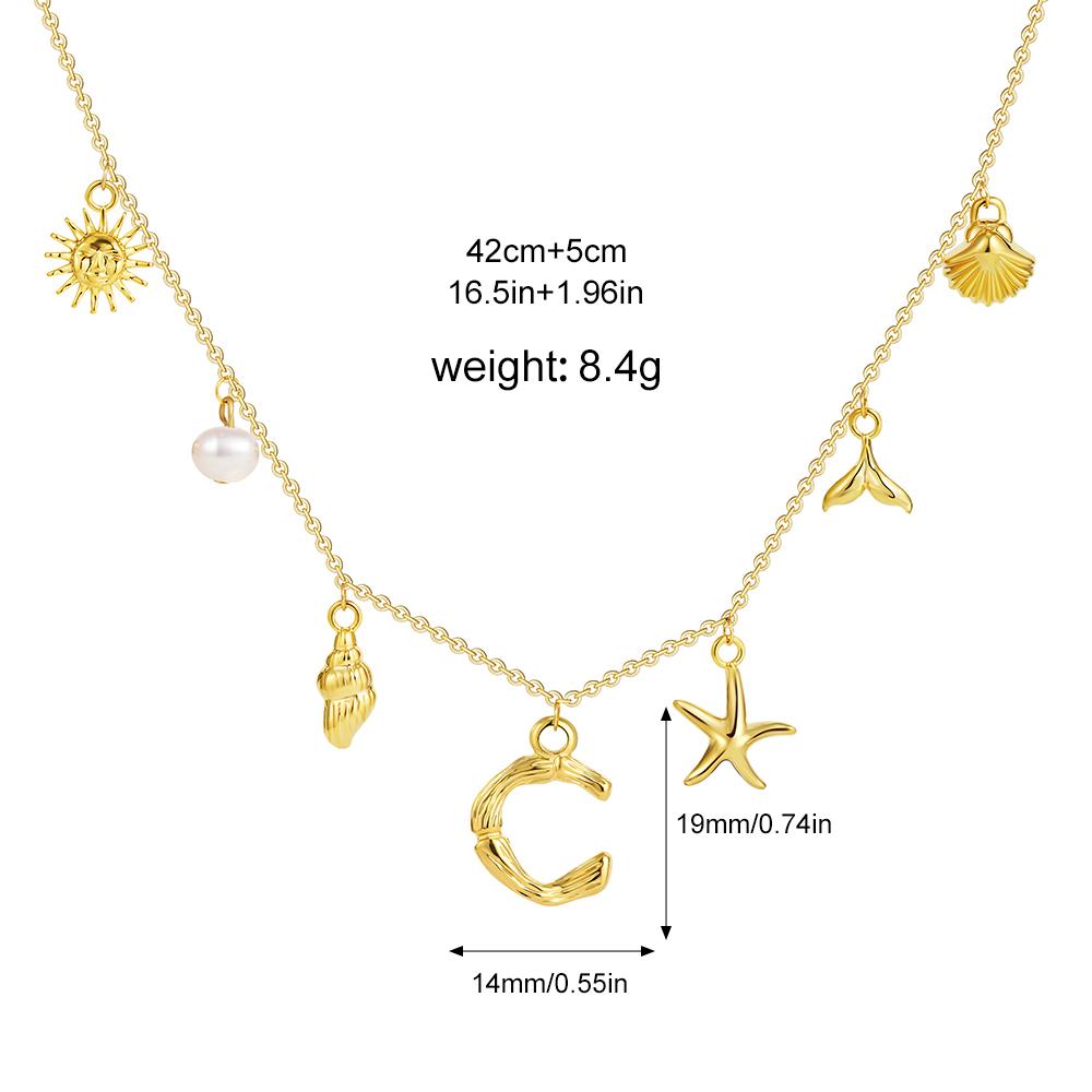 

New Fashion Bamboo Initial Letter Necklace for Women Charms Pearl Conch Starfish Shell Necklaces Pendant Collar Zircon