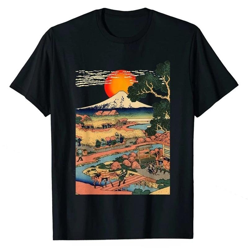 Edo Period Japanese Scenery Mount Fuji Sunset Ukiyoe Tshirt Printed Tshirt Fitness Top Womens Clothing Summer Streetwear S