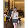 Gray diagonal neck off-the-shoulder short-sleeved T-shirt for women's summer slim-fitting and thin inside design, Spice Girl short bottoming top