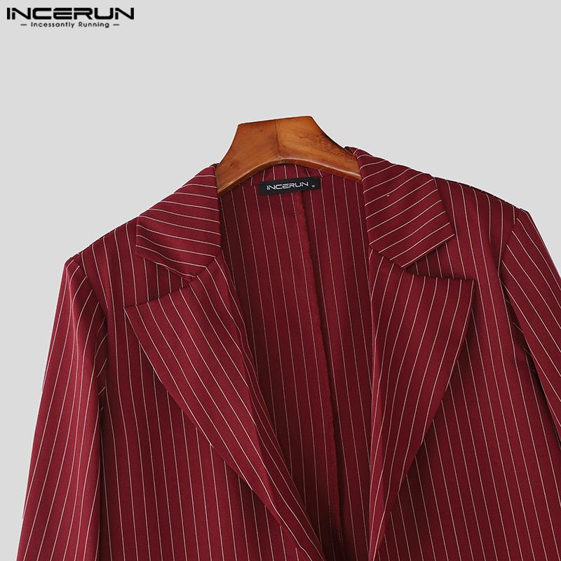 INCERUN Autumn Men Long Sleeve Striped Open Front Long Cardigan Coats Windbreaker