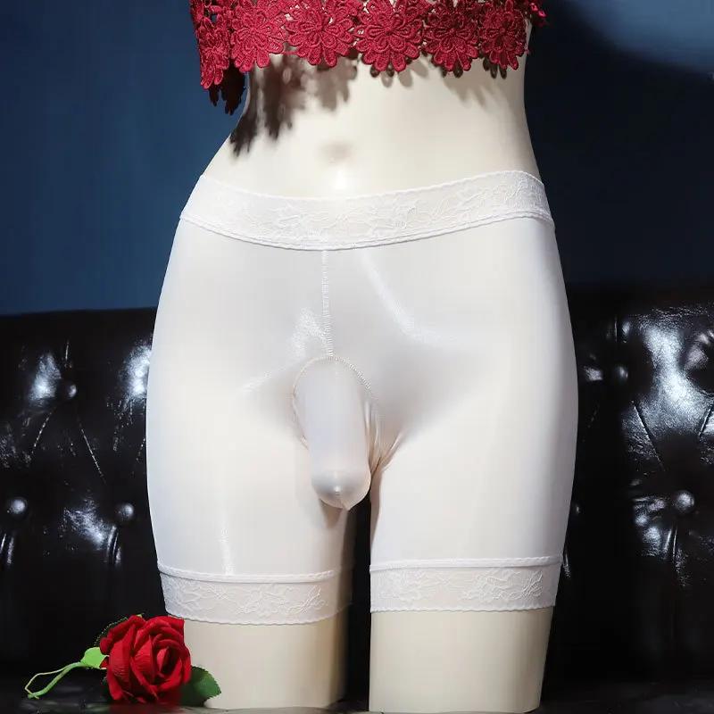 Sissy Oil Glossy Underwear Man Sexy Transparent Boxer Briefs Gay Ultra Thin Mesh Underpants Silky Smooth Panties Sheer Knickers