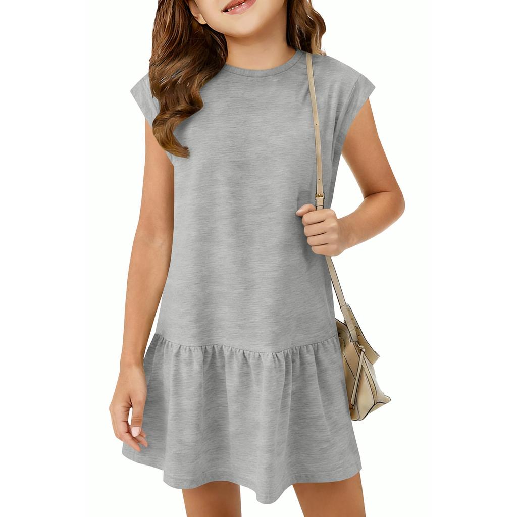 Children's Fashion Dress, Ruffle Mid-length Round Neck Casual Loose Dress