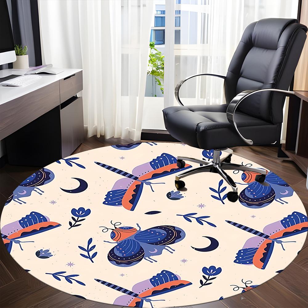 1pc Butterfly Night Office Round Rug, Non-slip, Soft and Durable Office Rug for Interior Decoration, Perfect for Office, Beautiful Decoration Yy260324