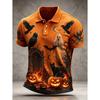 Polo homme motif citrouille Halloween, polo homme avec col