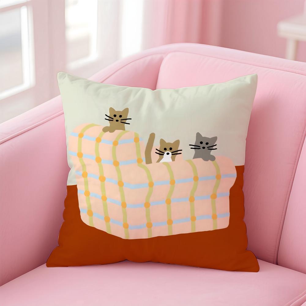 Casual Daily Simple Cute Friendly Cats And Dogs Cushion Cover Pillow Case Soft Friendly Fabric  Concealed Zipper