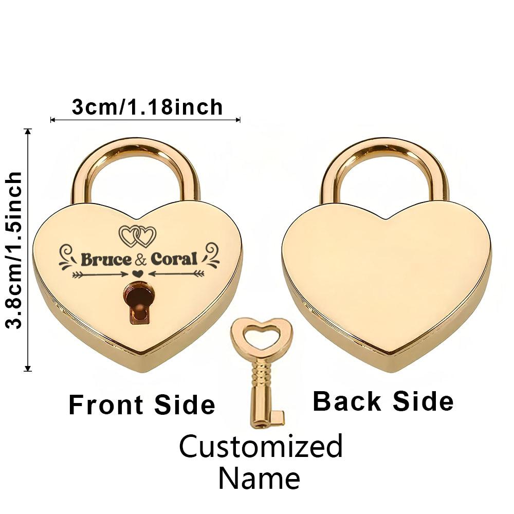 

1PC Vintage Customized Couple Name Wish Lock For Anniversary Personalized Engrave Padlock Wife Girlfriend Gift DZS58-golden
