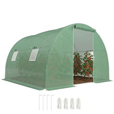 Garden Tunnel Greenhouse 9 M² 4 Windows Roll-up Zipped Door Galvanized Steel Frame PE Tarpaulin 3 X 3 X 2 M Green