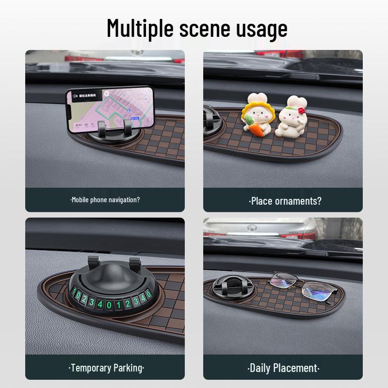 Multi-function Anti-Slip Car Mat with Phone Holder & Parking Number Plate