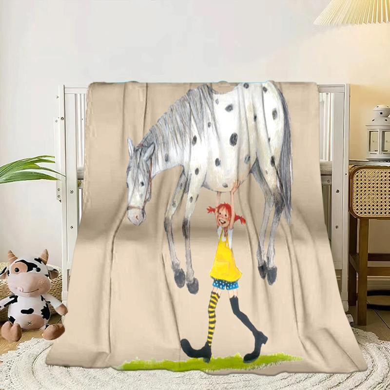 Pi-ppi And Horse Friendship Blanket Flannel Blanket for bed, sofa, Camping, Hiking, Picnic Essentials, gift for family Fan gifts