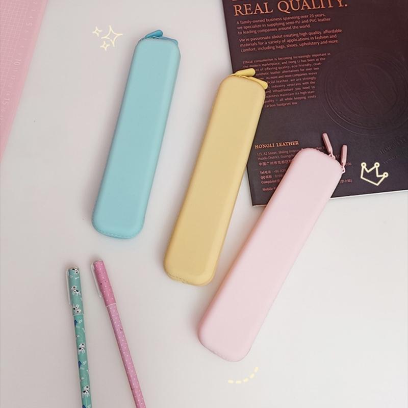 Solid Color Pencil Bag Pencil Pouch Large Capacity Pencil Case Silicone Stationery Bag Marker Pen Case Pencil Organiser