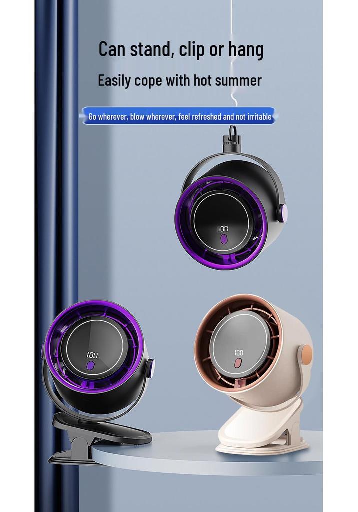 Wall-Mounted Digital Clip Fan with Timer, 100 Speed Settings, USB, Desktop and Household Use