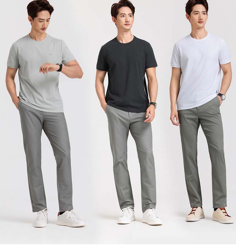 Langdeng Spring/Summer Men's Long Staple Cotton Breathable Skin Friendly Round Neck Short Sleeve T-shirt
