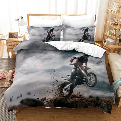 Dirtbike Bettbezug Motocross Bettwäsche-Set für Jungen Motorradfahrer Bettwäsche-Set King Polyester Bettdeckenbezug mit Kissenbezug