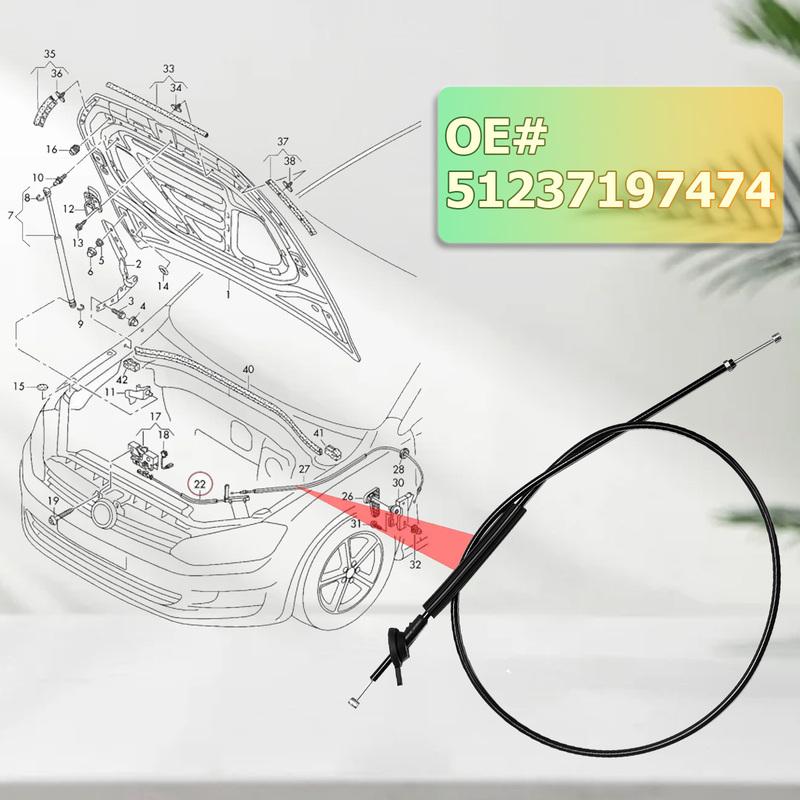 Hood Release Cable Bowden Cable Front Placement For BMW 740I 2001 745LI Base Sedan 750I 760LI 2008 E65 E66 OE# 51237197474 Metal