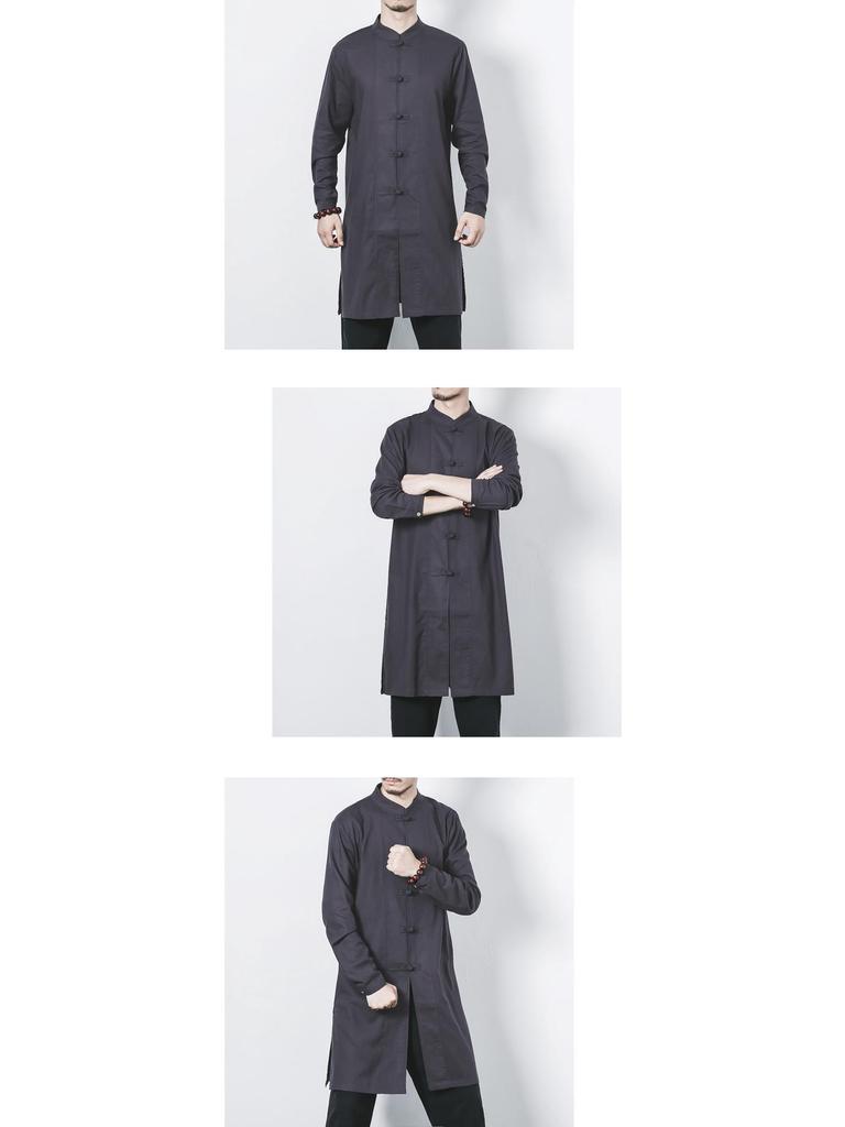 2017 Plus Size Men's Mid-Length Cotton Linen Frog Button Hanfu Jacket