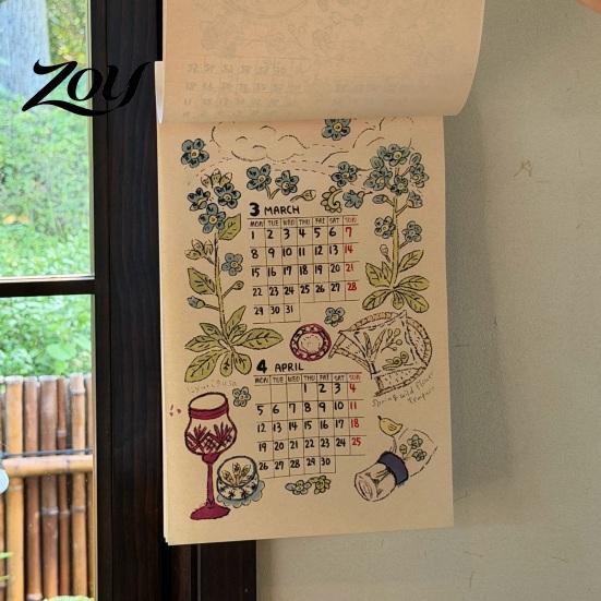 Aesthetic Wall Hanging Decor 2027 Calendar with Wind And Flower Illustrations, Hand-Painted Retro Linen Hand Painted Texture Paper, 12 Month