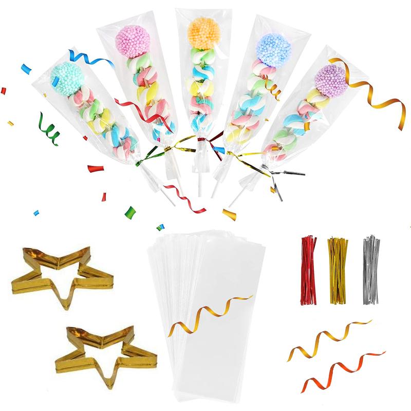 50/100 peças de sacos de celofane transparentes, sacos plásticos opp transparentes, pirulitos de doces, biscoitos, sacos de embrulho para presente, suprimentos de panificação para lembrancinhas de festa