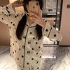 New Pajamas Long-sleeved Trousers Women's Summer Cartoon Bear Hair Dot Sea Ice Silk Long-sleeved Trousers Pajamas Loungewear