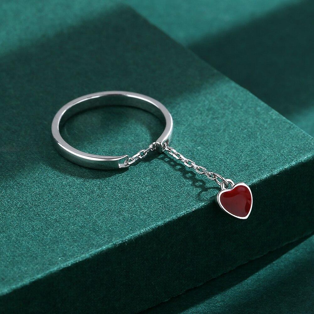 Creative Ruby Fringe Nastavitelný otevírací pár Stříbrný prsten S925 pro ženy Originální šperky ze sterlingového stříbra ve tvaru srdce