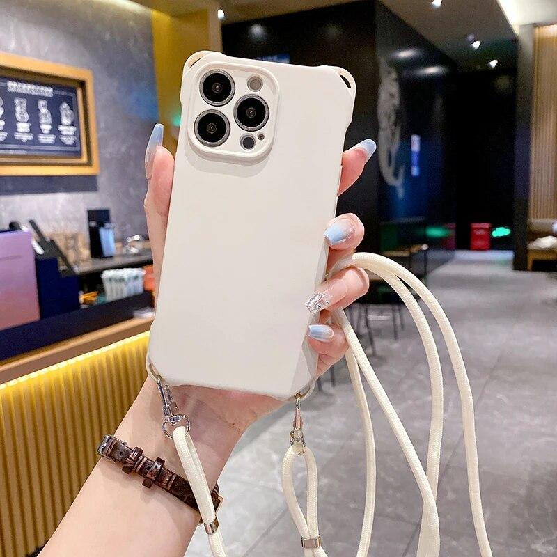 

Мягкий силиконовый чехол для телефона Iphone 15 Pro Max для Iphone 14 13 12 11 Pro Max X XS Max XR 8 7 Plus, задняя крышка со шнурком For iPhoneSE2 SE3&Case & Strap белый