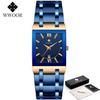 Fashion Stainless Steel Watches Men WWOOR Square Waterproof Quartz Watch Men Top Brand Luxury Gold Black Wristwatch For Man