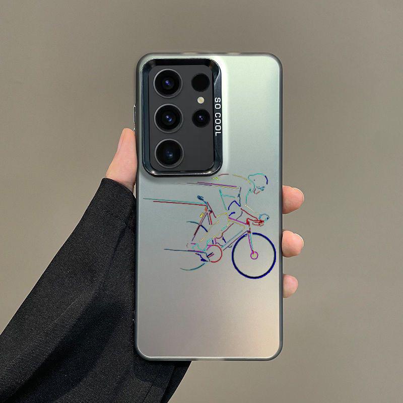 Phone Case For Samsung A56 A36 A26 A24 A16 A14 A12 A32 A50 A70 A22 A34 A54 A52 5G A06 4G Silver IMD Cover Bike Cycling Art
