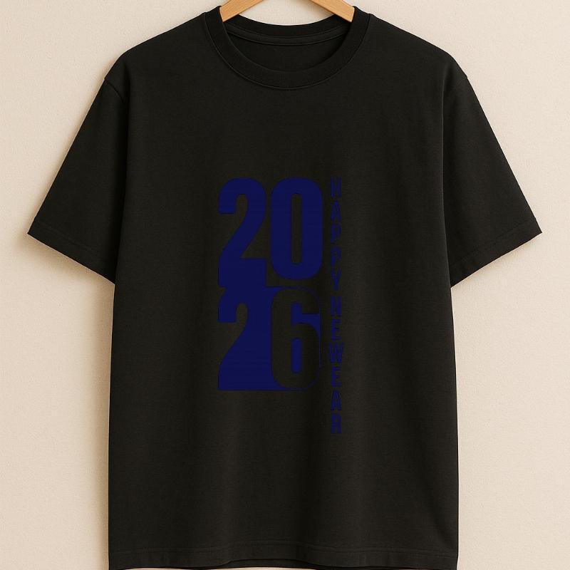 Happy New Year 2026 Unisex Adults Family Simple Printed TShirt Tops High Quality Cotton Crewneck Casual Tops Tee Shirt Short