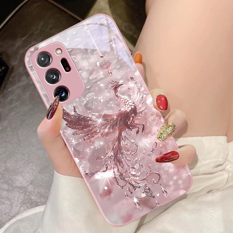 Broken Diamond Phoenix For Samsung Galaxy Note 8 9 10 PRO 20 Ultra A01 02 03 Core 04E 4G 12 13 5G Tempering Glass Phone Case