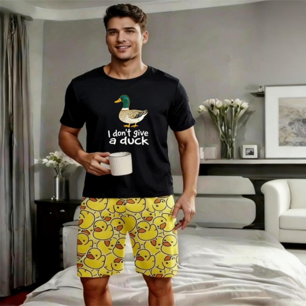 

Men s Set Funny Duck Printed Men s T-shirt and Shorts 2 Piece Set Summer Casual Outdoor Men s and Women s Outfit Clothing XXS