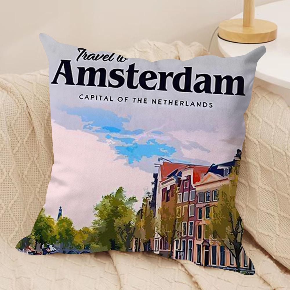 AAmsterdam Netherlands Cushion Cover Soft Plush Throw Pillow Cushion CoverDoubleSided Printed Decorative Case for Sofa Decor