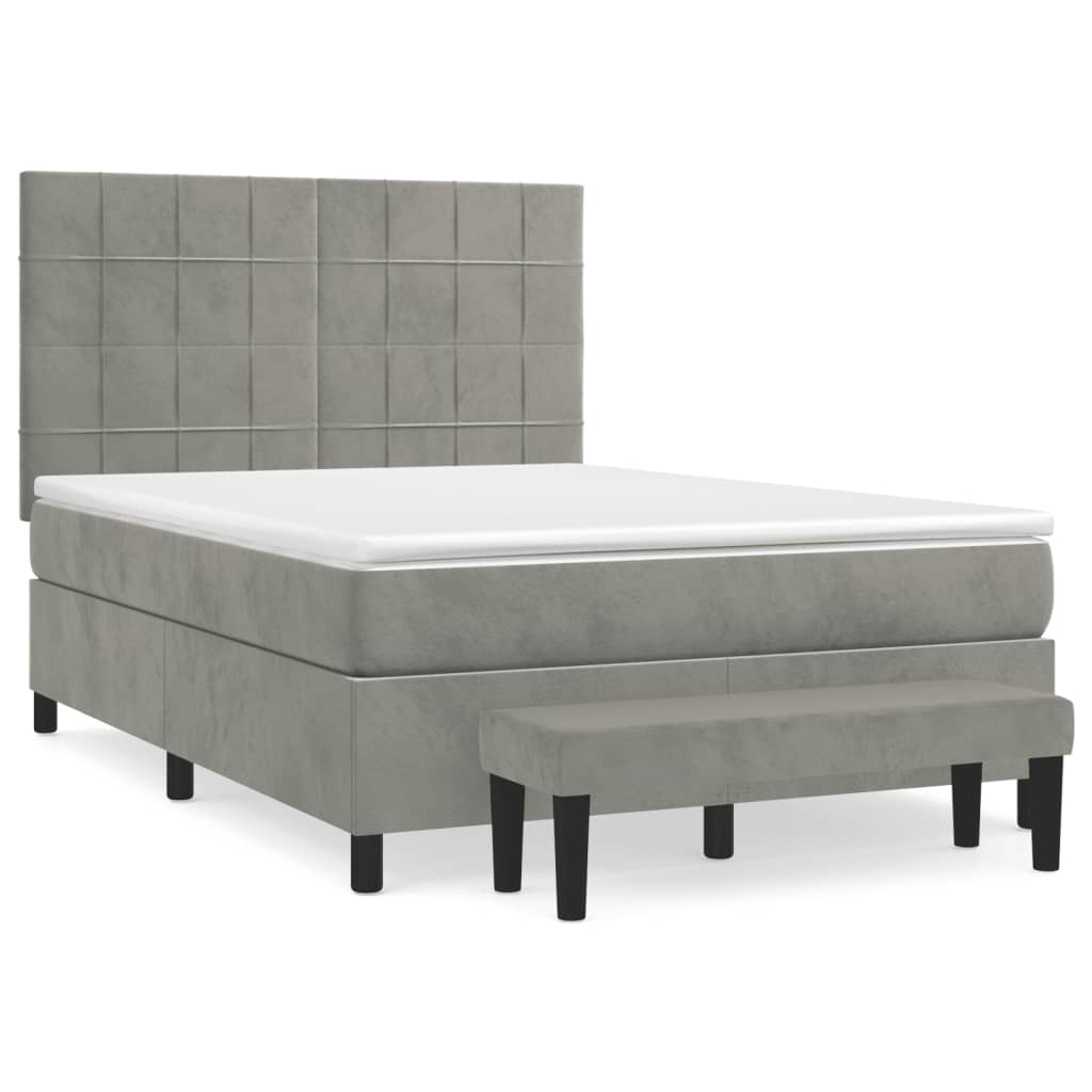 Vidaxl Letto Continentale Con Materasso, Grigio Chiaro, 140X190Cm, Velluto