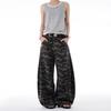 Jeans a scimitarra mimetici lavati invecchiati americani da uomo e da donna high street larghi a zampa d'elefante tute casual moda