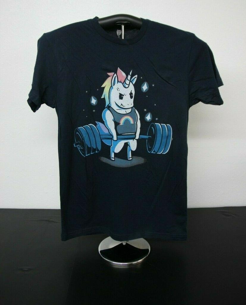 Rainbow Unicorn Weightlifting T-Shirt Small, Black T-Shirt