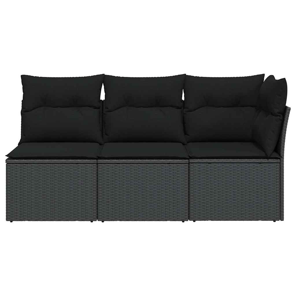 Vidaxl Garden Sofa With Cushions, 3-Seater, Black, Poly Rattan