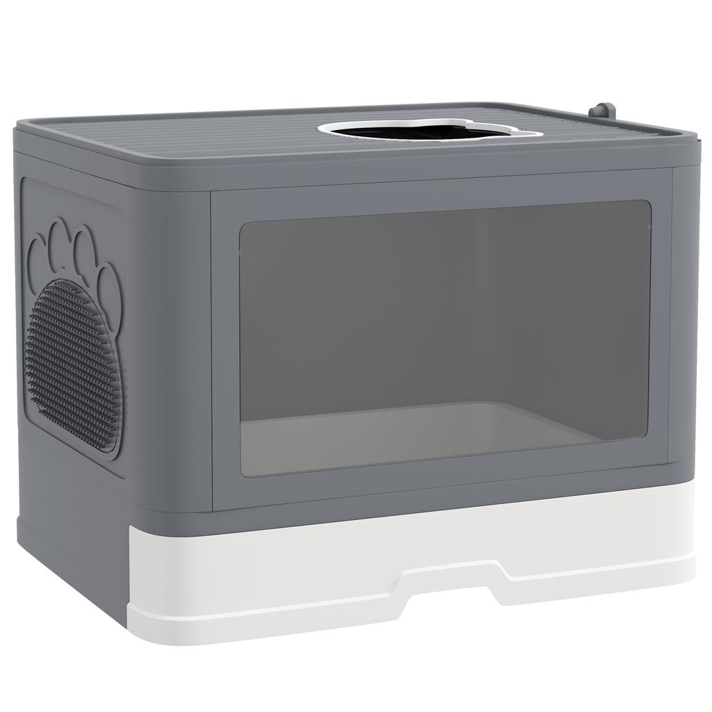Enclosed Cat Litter Box with Lid, Front Entry, Top Exit, Drawer, Tray, Scoop, Brush, 48.5 X 38 X 36.5cm - Grey