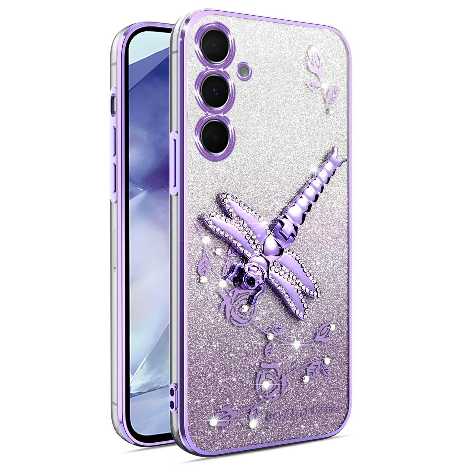 

KADEM For Samsung Galaxy S25 FE Case Dragonfly Kickstand TPU Flowers Glitter Phone Cover