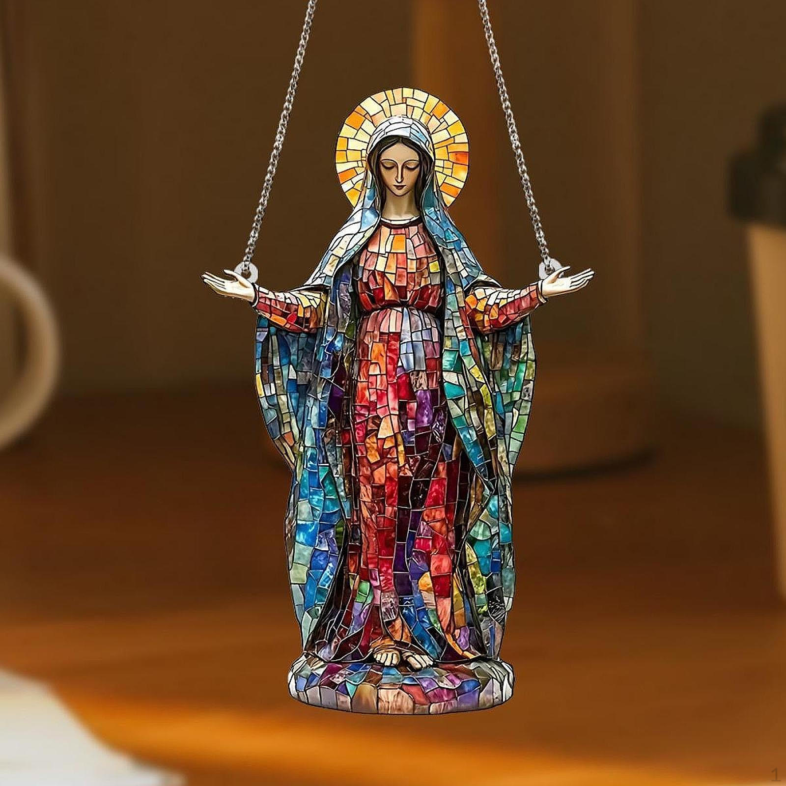 

Holy Mother Mary Sun Catchers Acrylic Pendant 2D Flat Novelty Spiritual Decor Stained